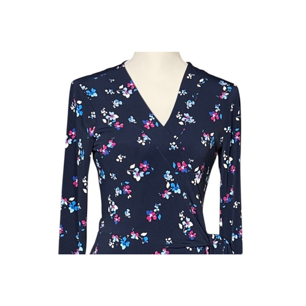 New Banana Republic Factory Wrap Dress Size Medium Floral Blue Long Sleeve Work - Picture 4 of 11
